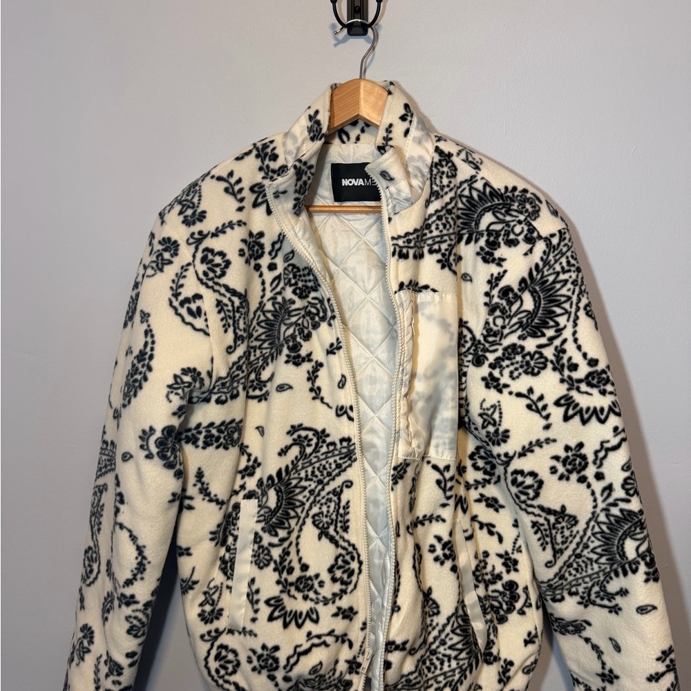 Fashion Nova Men Black & White Floral Fleece Shirt Jacket